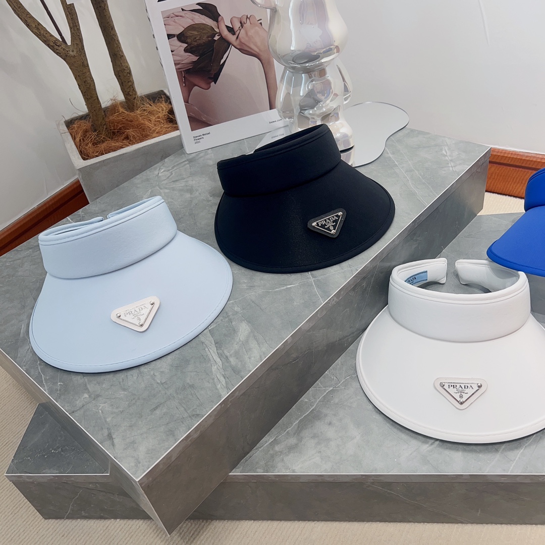 [PRADA Prada] 2023 summer new ice silk sun visor empty top hat