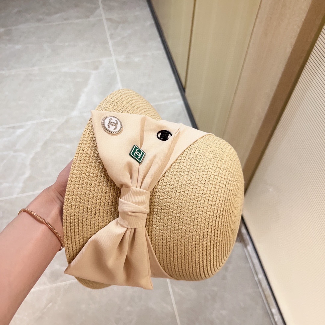 Chanel Bow Thick Woven Pot Hat Straw Hat