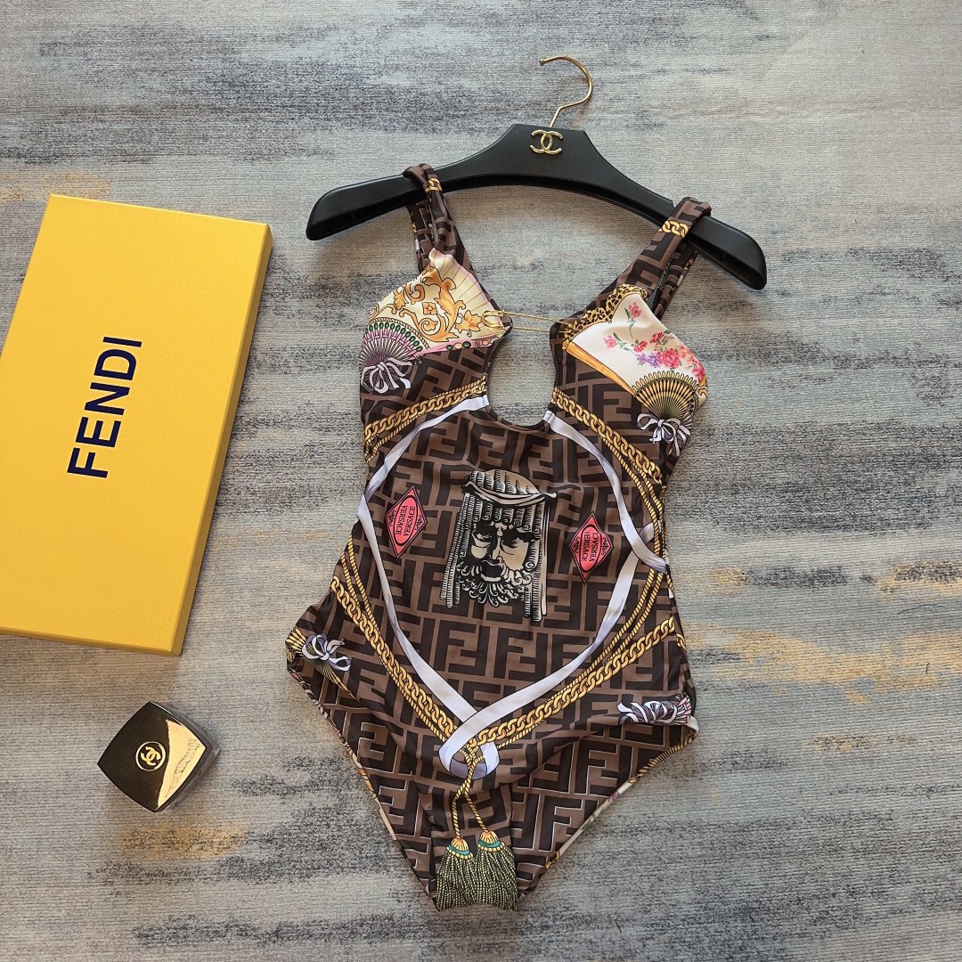 fend* x versac* joint f letter chain print strap one-piece swimsuit
