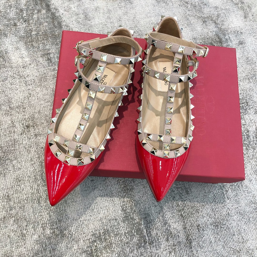 Valentino VT Collection Two Strap Flats Patent Leather Red