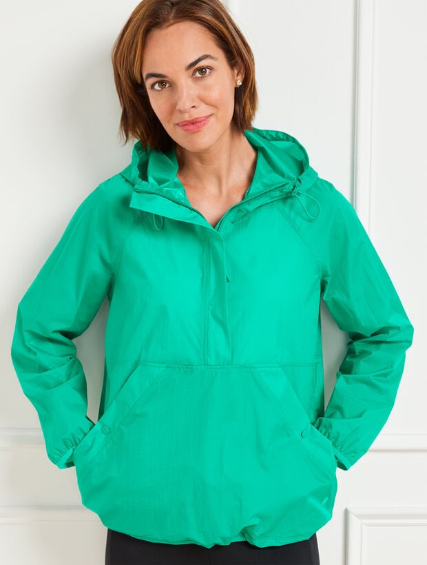 Hooded Water-Resistant Packable Pullover RAIN FOREST GREEN