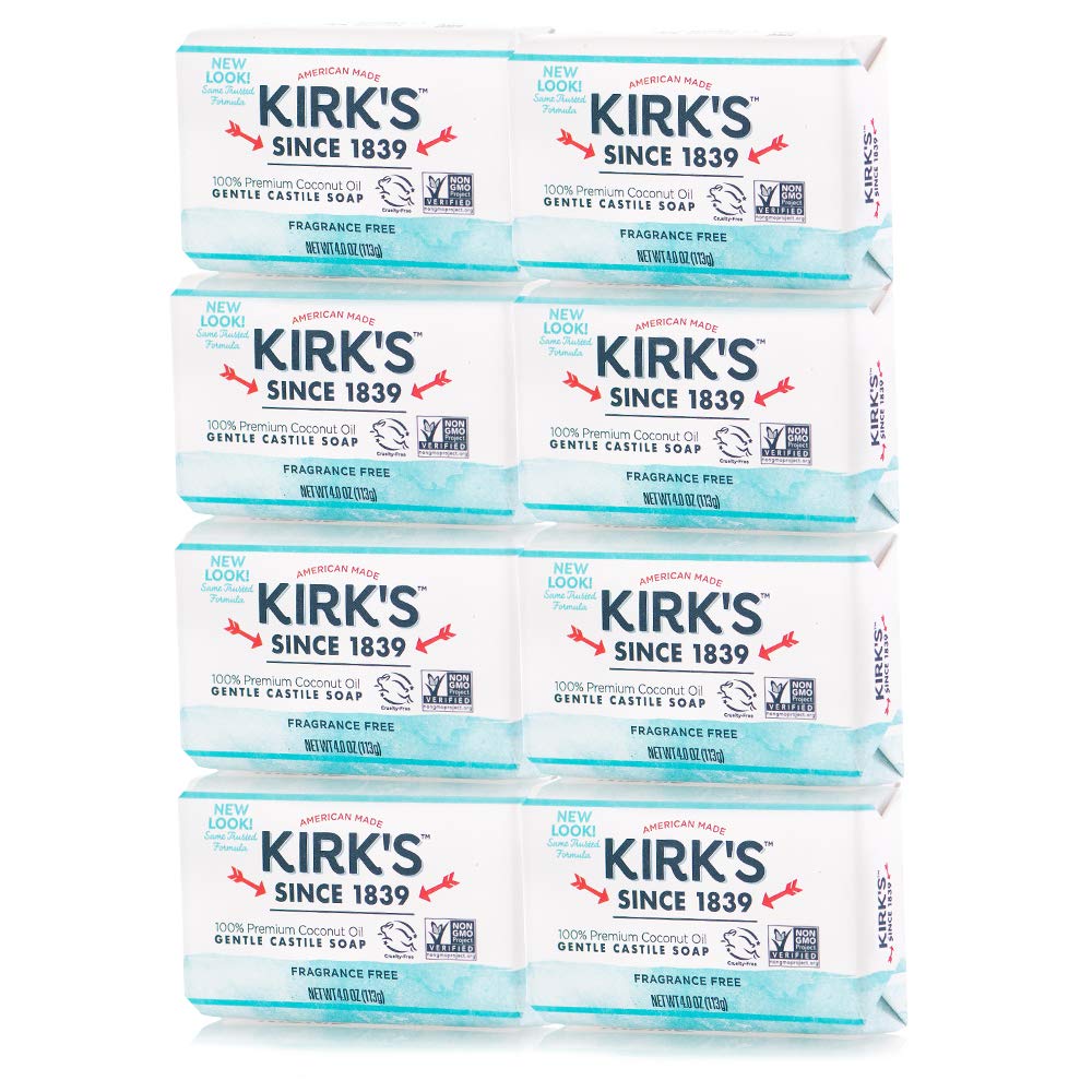 Kirk's Castile Bar Soap for Men, Women & Children - Made With Premium Coconut Oil, Sensitive Skin Formula, Vegan, Non GMO, Original Fresh Scent, 4 oz. Bars, 6 Pack