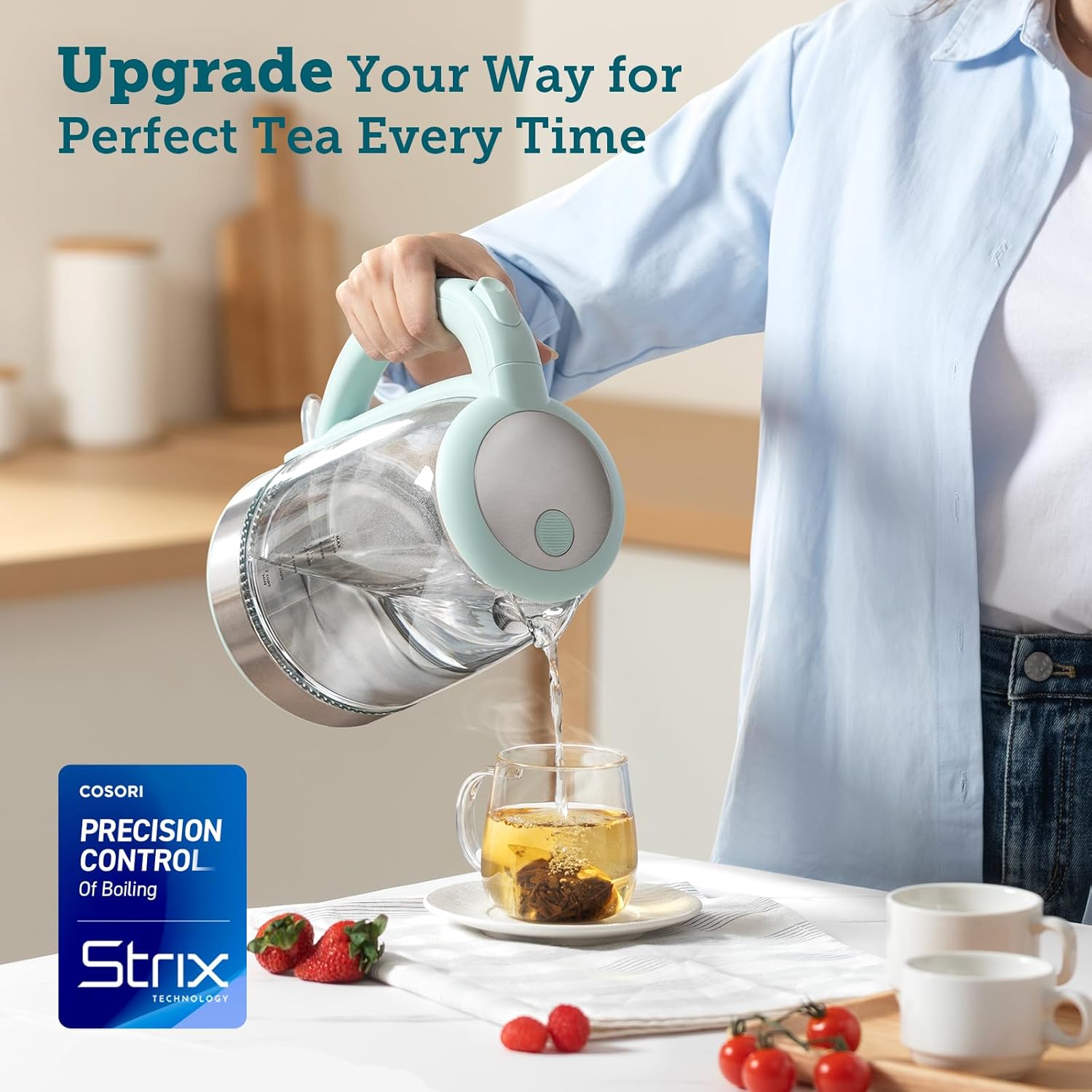 COSORI Electric Kettle, No Plastic Contact with Water, 1.7L/1500W, Stainless Steel Inner Lid & Filter, Tea Kettle For Coffee & Tea, Hot Water Kettle Teapot Boiler & Heater, Automatic Shut Off, Black