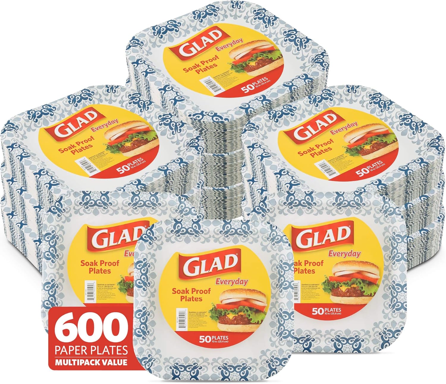 Glad Square Disposable Paper Plates for All Occasions | Soak Proof, Cut Proof, Microwaveable Heavy Duty Disposable Plates | 8.5