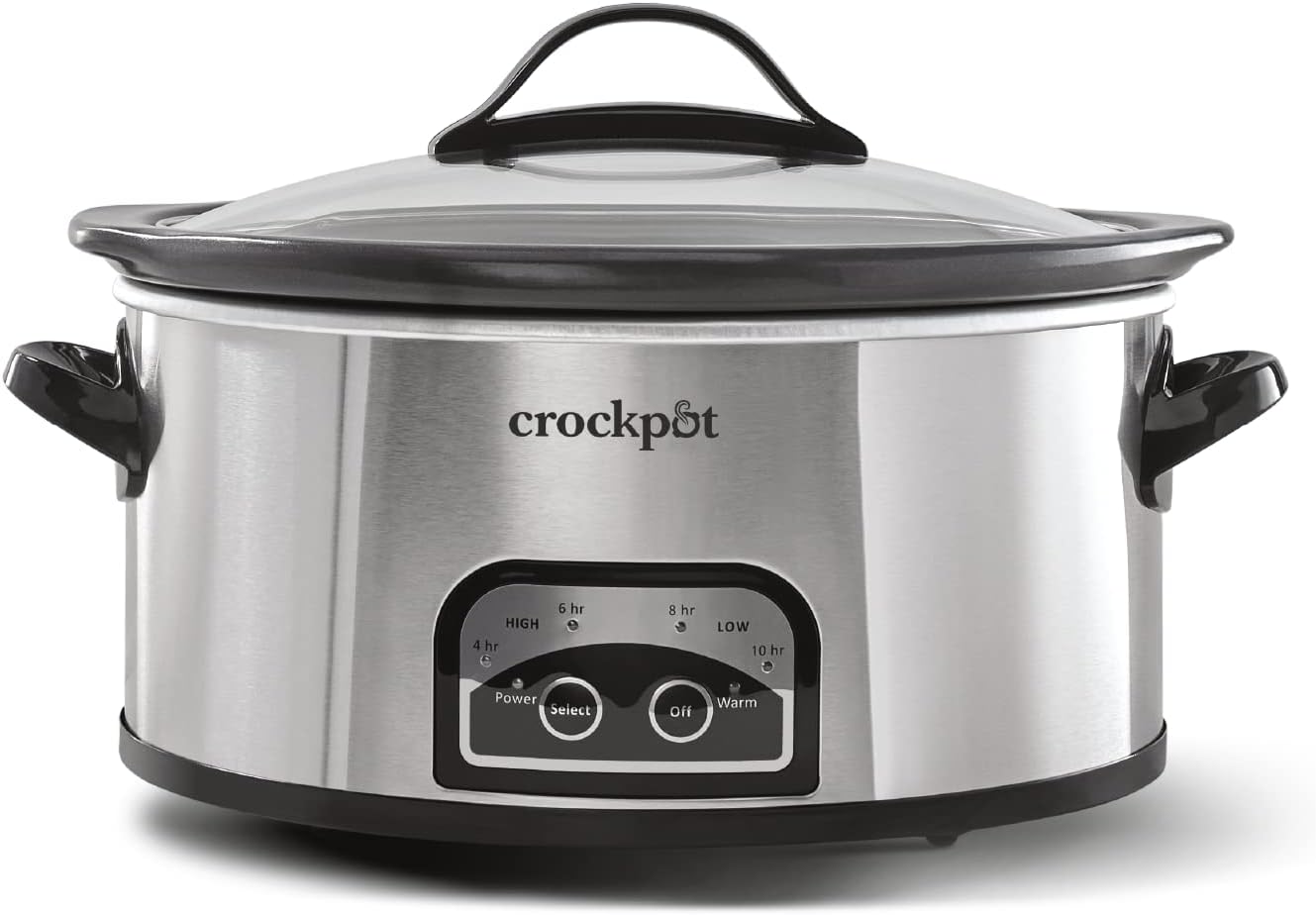 Crock-Pot Large 8-Quart Programmable Slow Cooker with Auto Warm Setting, Black Stainless Steel (Pack of 1)
