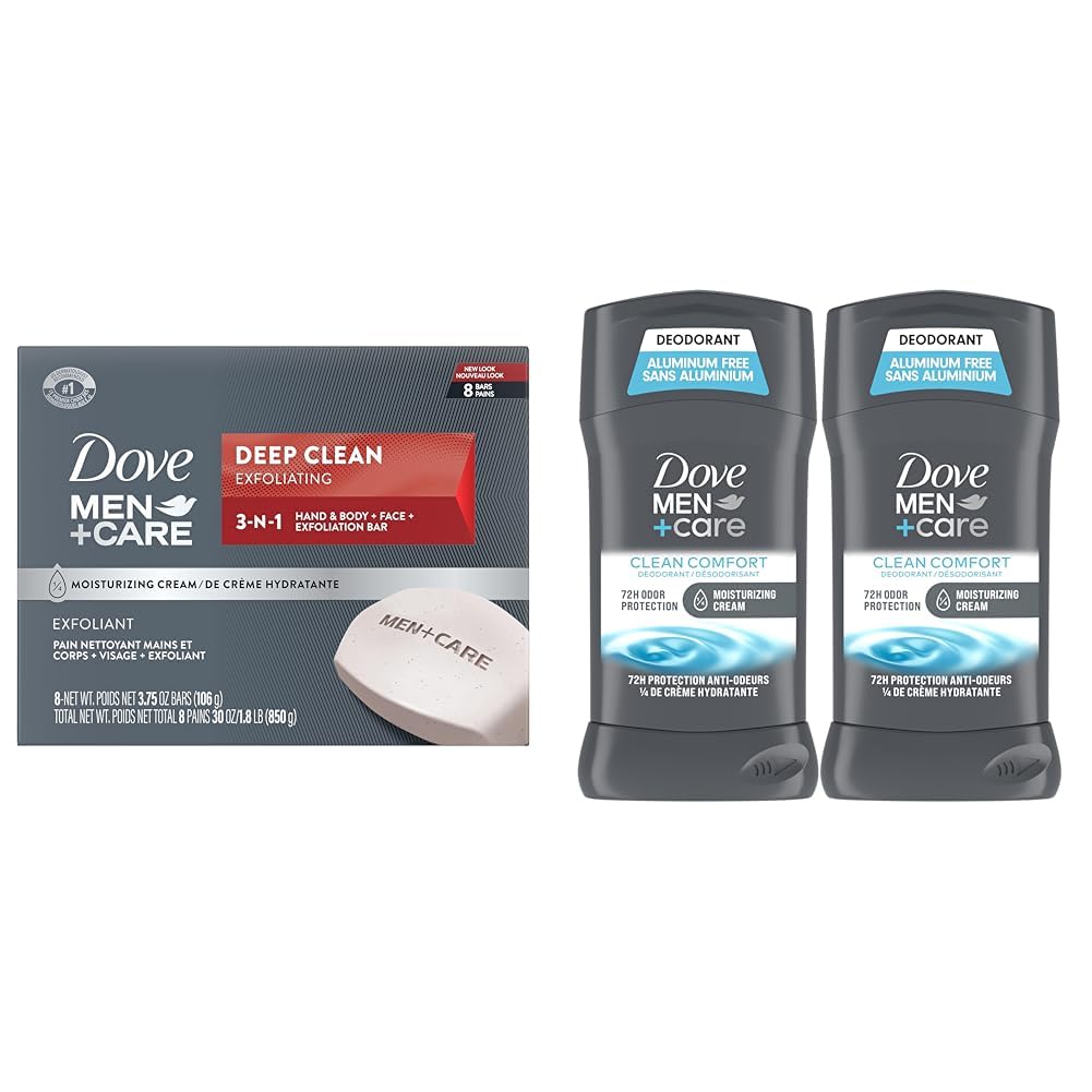 Dove Men+Care Men's Bar Soap Deep Clean 8 Bars More Moisturizing Than Bar Soap Effectively Washes Away Bacteria, Nourishes Your Skin 3.75 oz