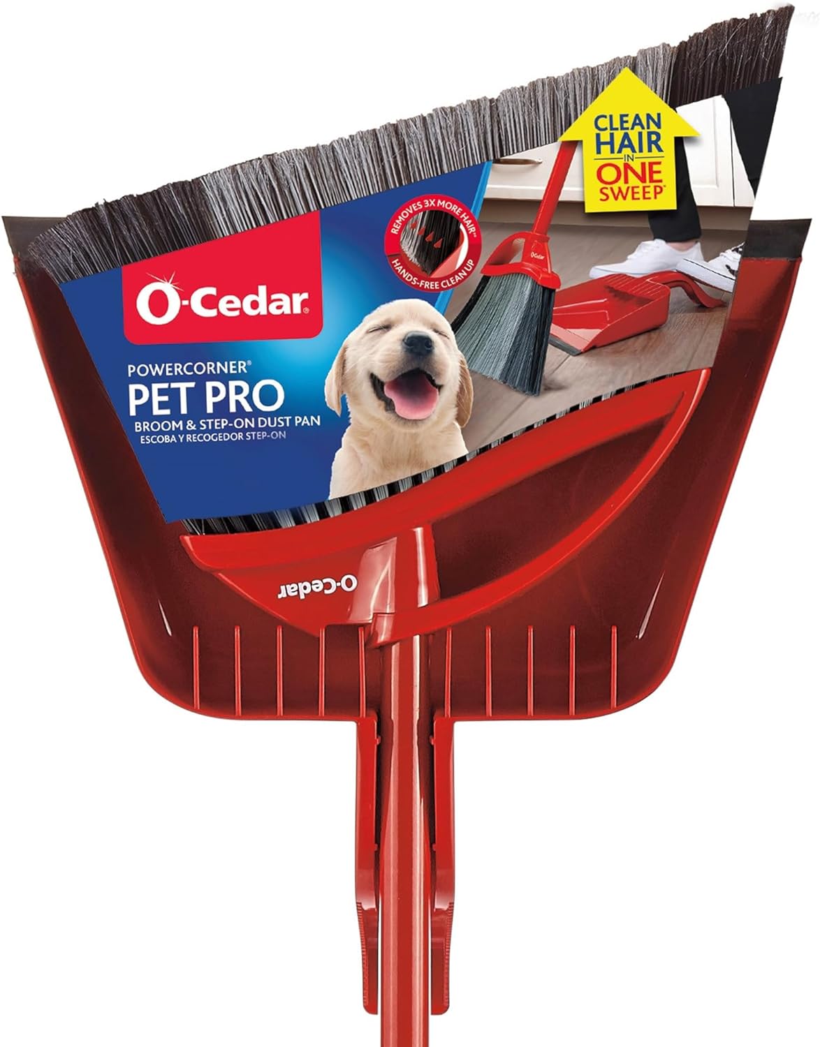 O-Cedar One Sweep Broom with Step-On Dustpan | Remove 99% with One Sweep | Lightweight Quiet Cleaning Tool | Ideal for Pet Owners