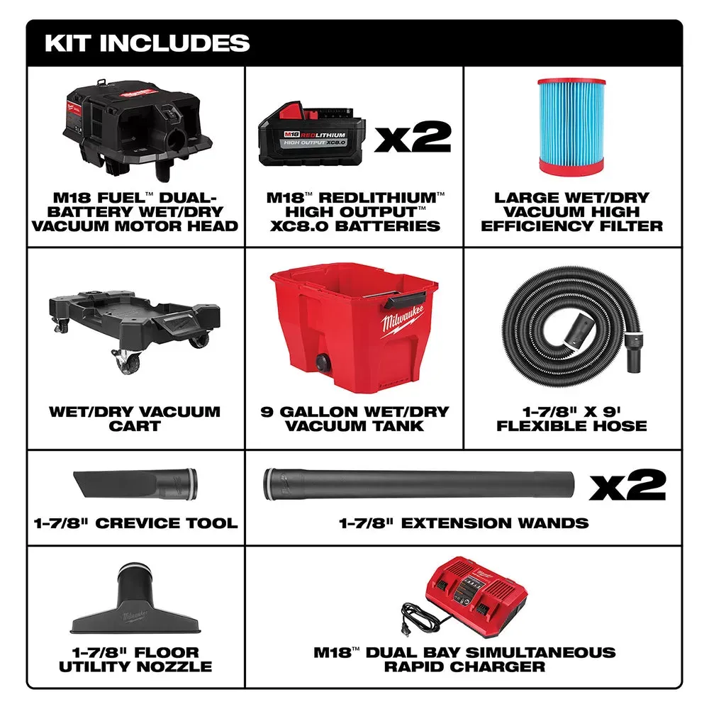 Milwaukee 0920-22HD M18 FUEL 9 Gallon Dual-Battery Wet/Dry Vacuum Kit