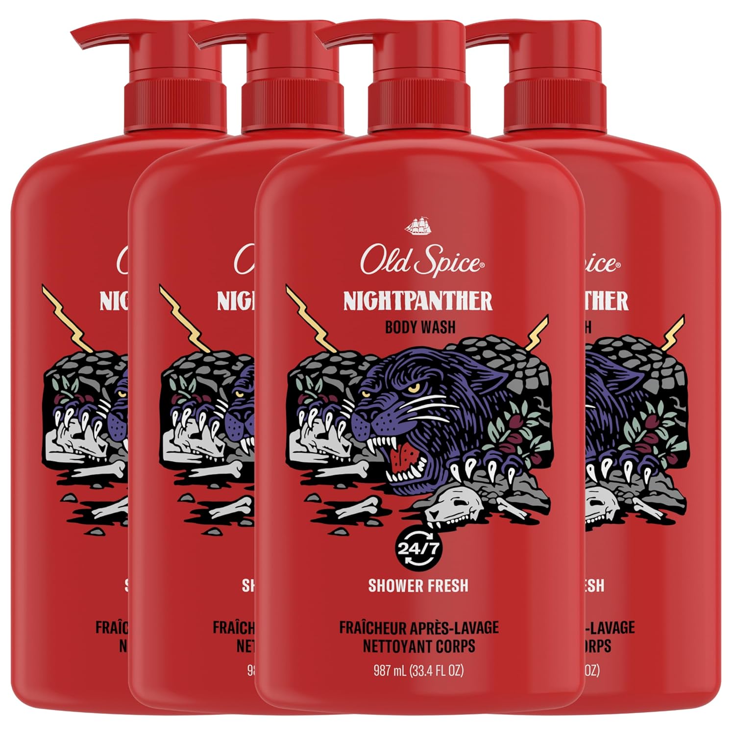 Old Spice Body Wash for Men, 24/7 Shower Fresh with Lasting Scent, Red Collection, Swagger with Cedarwood Scent, 24 fl oz (Pack of 2)