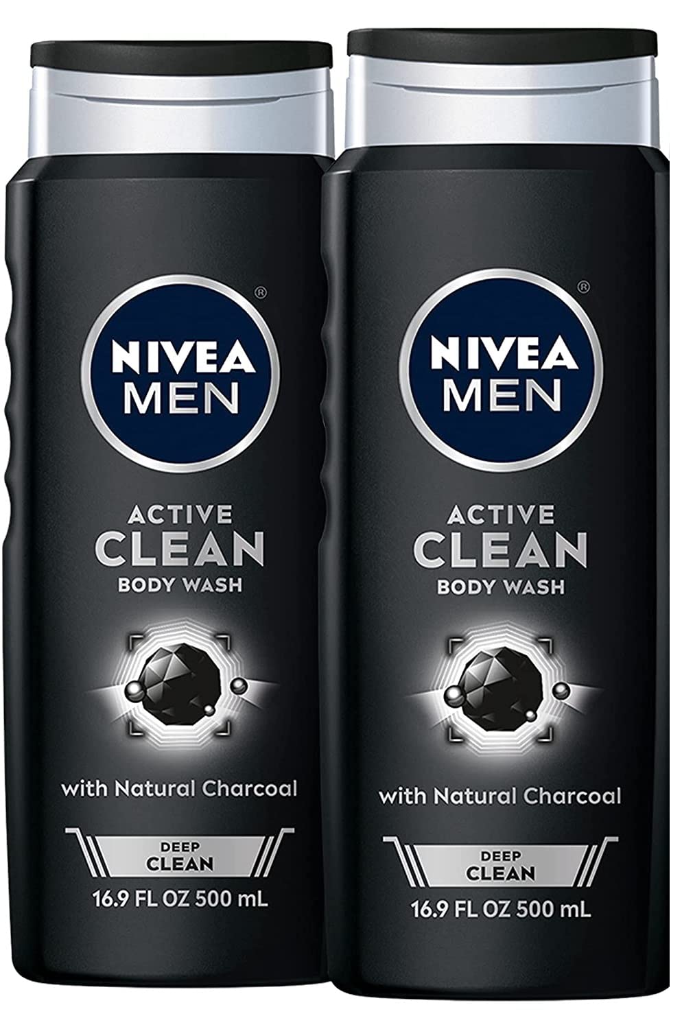 Nivea Men DEEP Active Clean Charcoal Body Wash, Exfoliating Body Wash for Men with Natural Charcoal, 3 Pack of 16.9 Fl Oz Bottles, Holiday Gifts for Men