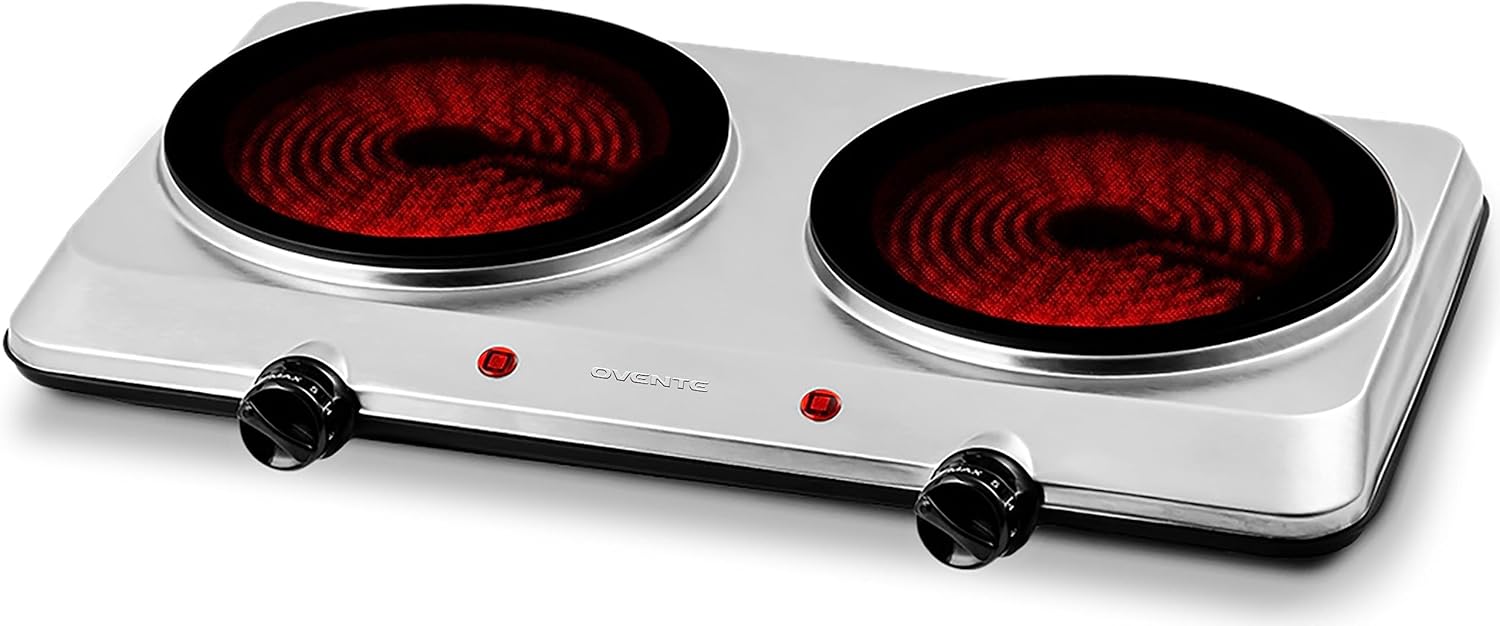 OVENTE Countertop Infrared Single Burner, 1000W Electric Hot Plate with 7” Ceramic Glass Cooktop, 5 Level Temperature Setting & Easy to Clean Base, Compact Stove for Home Dorm Office, Silver BGI101S