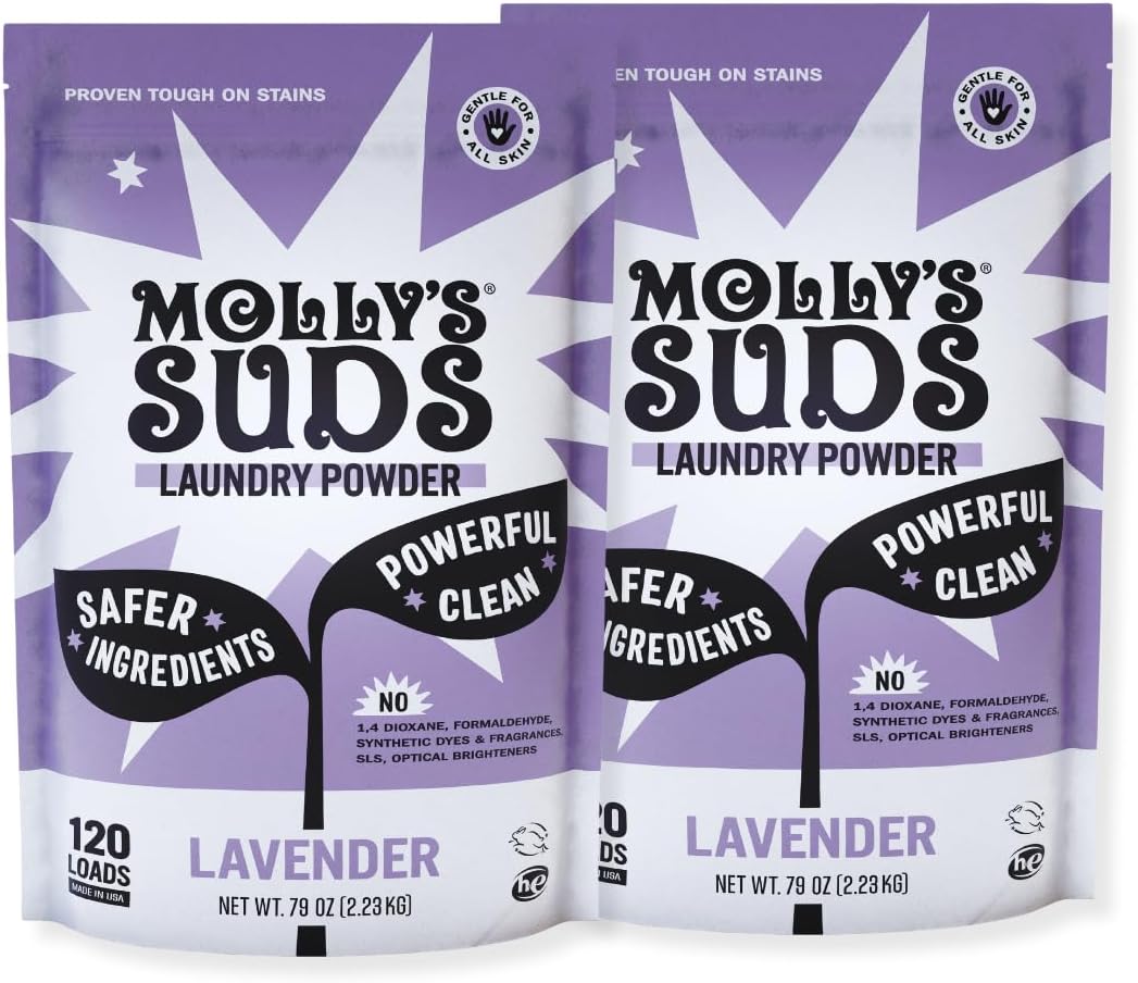 Molly's Suds Original Laundry Detergent Powder | Natural Laundry Detergent Powder for Sensitive Skin | Earth-Derived Ingredients, Stain Fighting | 120 Loads (Unscented)