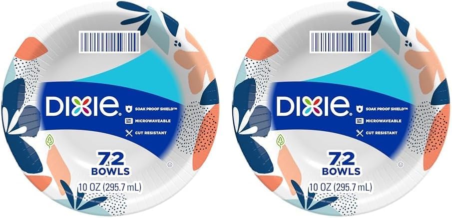 Dixie Small Paper Bowls, 10 Oz, 72 Count, Microwave-Safe, Soak-Proof, Disposable Bowls Great For Snacks, Dessert, And Light Lunch Meals