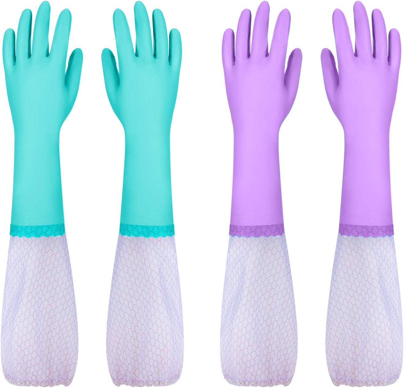 Elgood Reusable Dishwashing Cleaning Gloves with Latex free, Cotton lining,Kitchen Gloves 2 Pairs,Purple+blue Medium