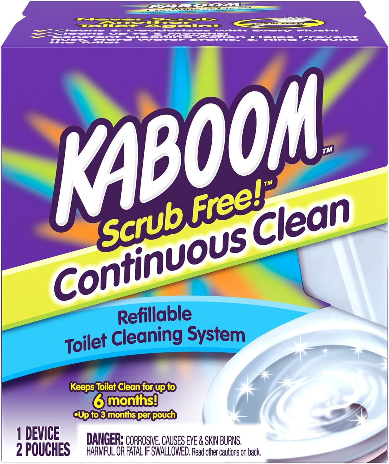 Kaboom Scrub Free! Toilet Bowl Cleaner System with 2 Refills