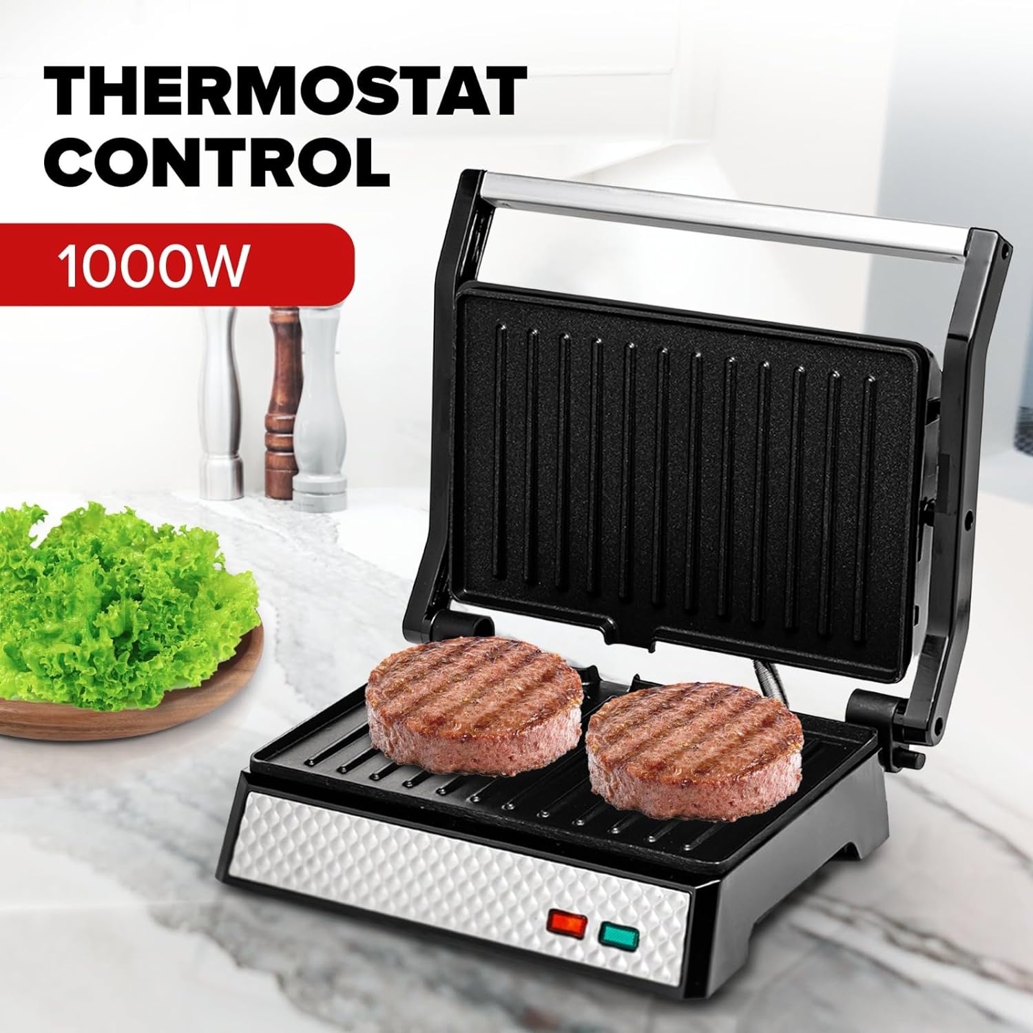 OVENTE Electric Sandwich Maker with Non-Stick Plates, Indicator Lights, Cool Touch Handle, Easy to Clean and Store, Perfect for Cooking Breakfast, Grilled Cheese, Tuna Melts and Snacks, Black GPS401B