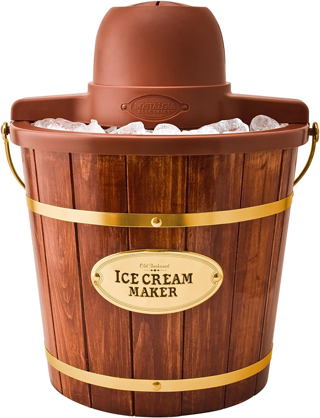 Nostalgia Electric Ice Cream Maker - Old Fashioned Soft Serve Ice Cream Machine Makes Frozen Yogurt or Gelato in Minutes - Fun Kitchen Appliance - Vintage Wooden Style - Light Wood - 4 Quart