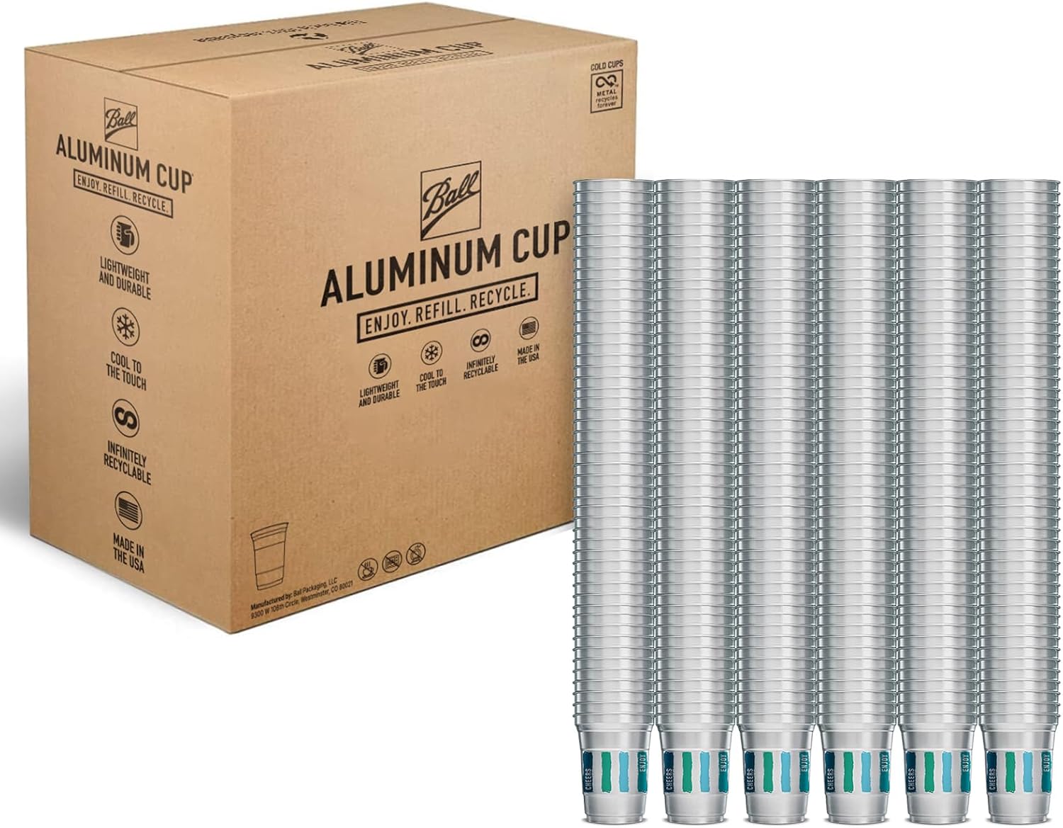 Ball Aluminum Cup Recyclable Party Cups, 20 oz. Cup, 30 Cups Per Pack