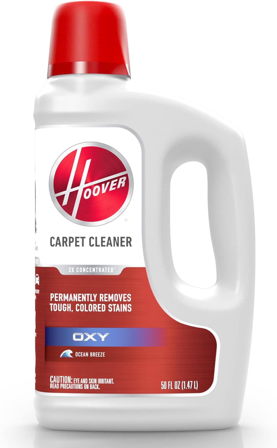 Hoover Oxy Carpet Cleaner Solution, 50 oz., Ocean Breeze Scent, Deep Cleaning Carpet Shampoo Solution, Removes Tough Colored Stains from Carpet and Upholstery, Pair with Hoover Carpet Cleaner Machine