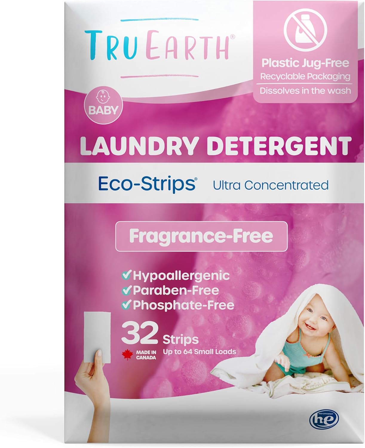 Tru Earth Compact Dry Laundry Detergent Sheets - Up to 64 Loads (32 Sheets) - Paraben-Free - Original Eco-Strip Liquidless Laundry Detergent, Travel Laundry Sheets - Fresh Linen