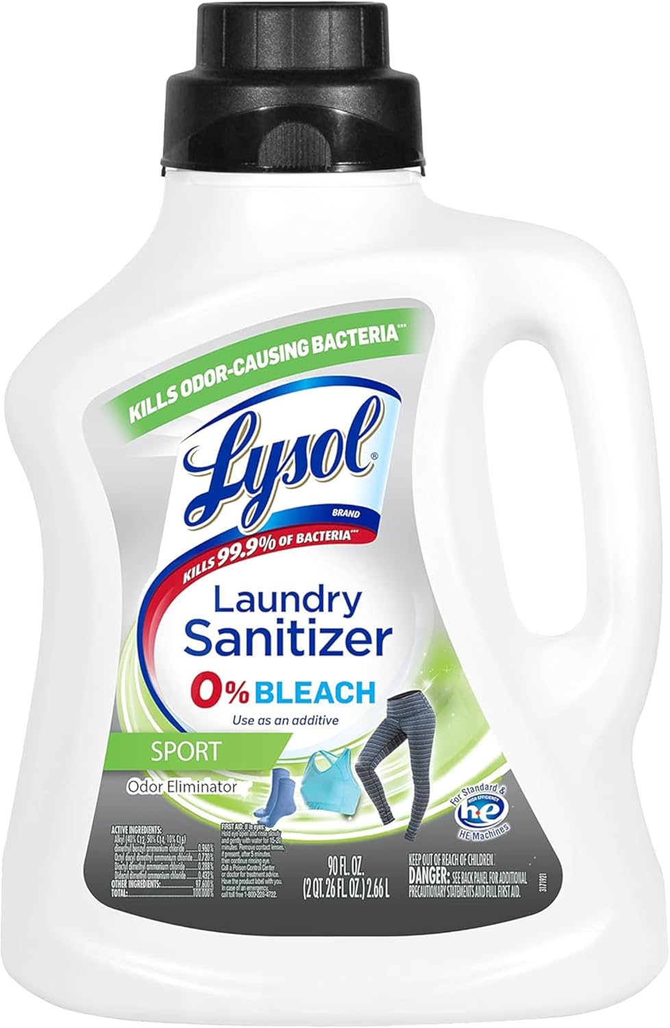 Lysol Sport Laundry Sanitizer Additive, Sanitizing Liquid for Gym Clothes and Activewear, Eliminates Odor Causing Bacteria, 90oz