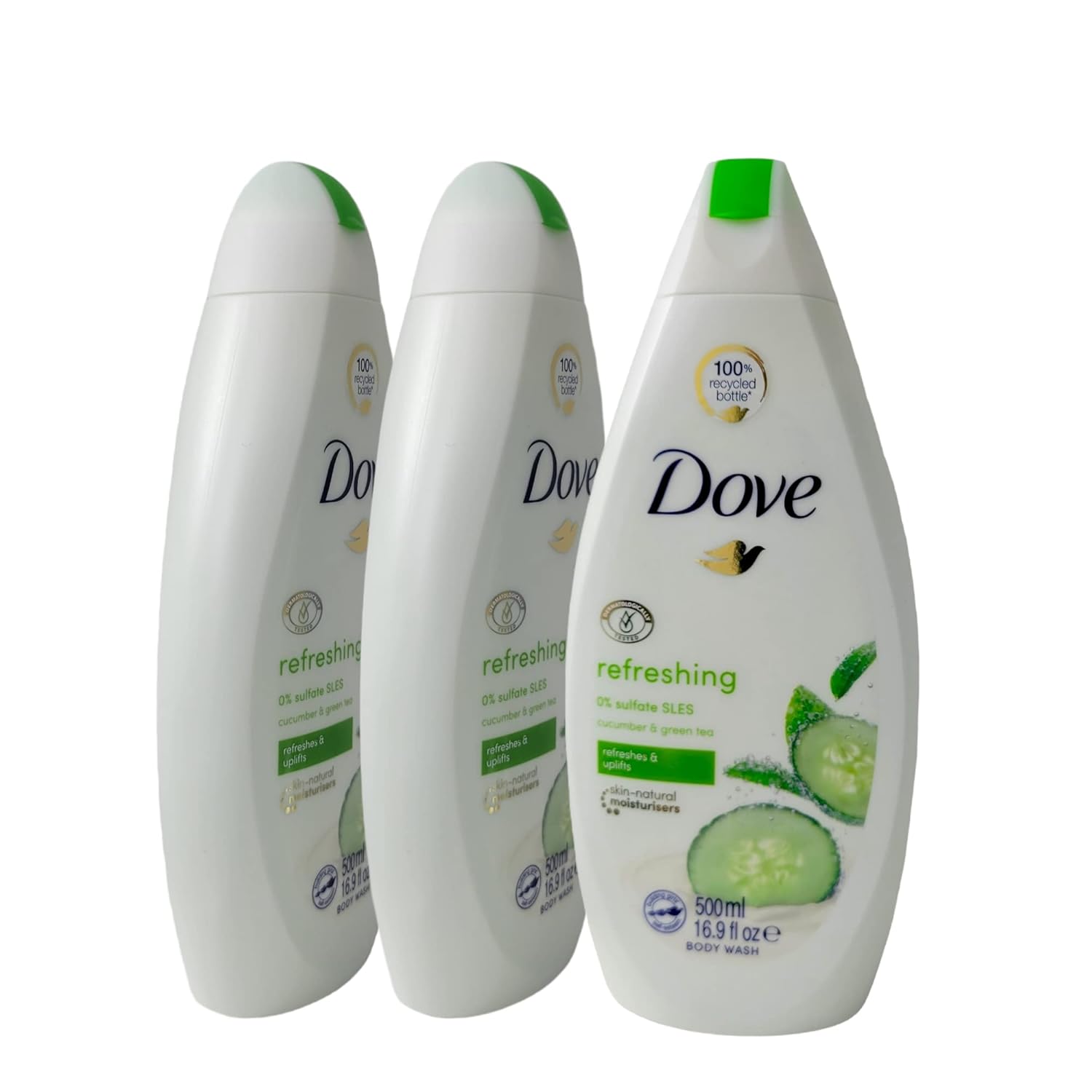Dove Body Wash with Pump Refreshing Cucumber and Green Tea 3 Count Refreshes Skin Cleanser That Effectively Washes Away Bacteria While Nourishing Your Skin 30.6 oz