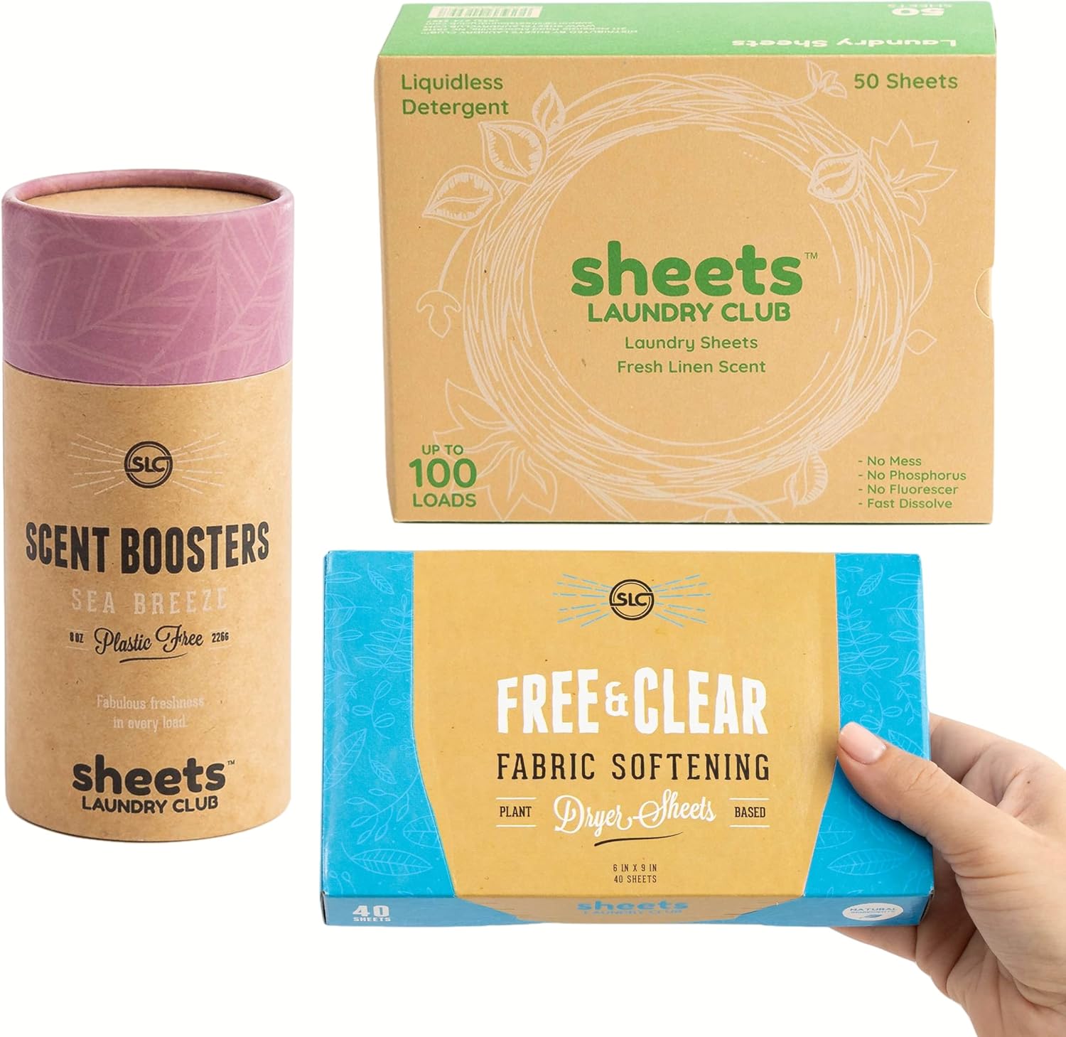 Sheets Laundry Club - 50 Fresh Linen(up to 100 loads) Laundry Detergent Sheets - 40 Lavender Dryer Sheets, 8oz Lavender Scent Booster Tube. Good for the earth and a breeze to use. Hypoallergenic