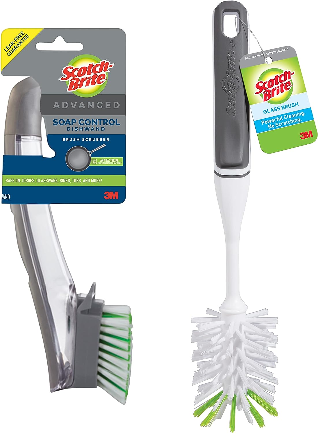 Scotch-Brite Kitchen Brush Kit - Glass and Water Bottle Brush & Advanced Soap Control Dishwand Brush - Scrub Brushes for Cleaning Kitchen and Washing Dishes