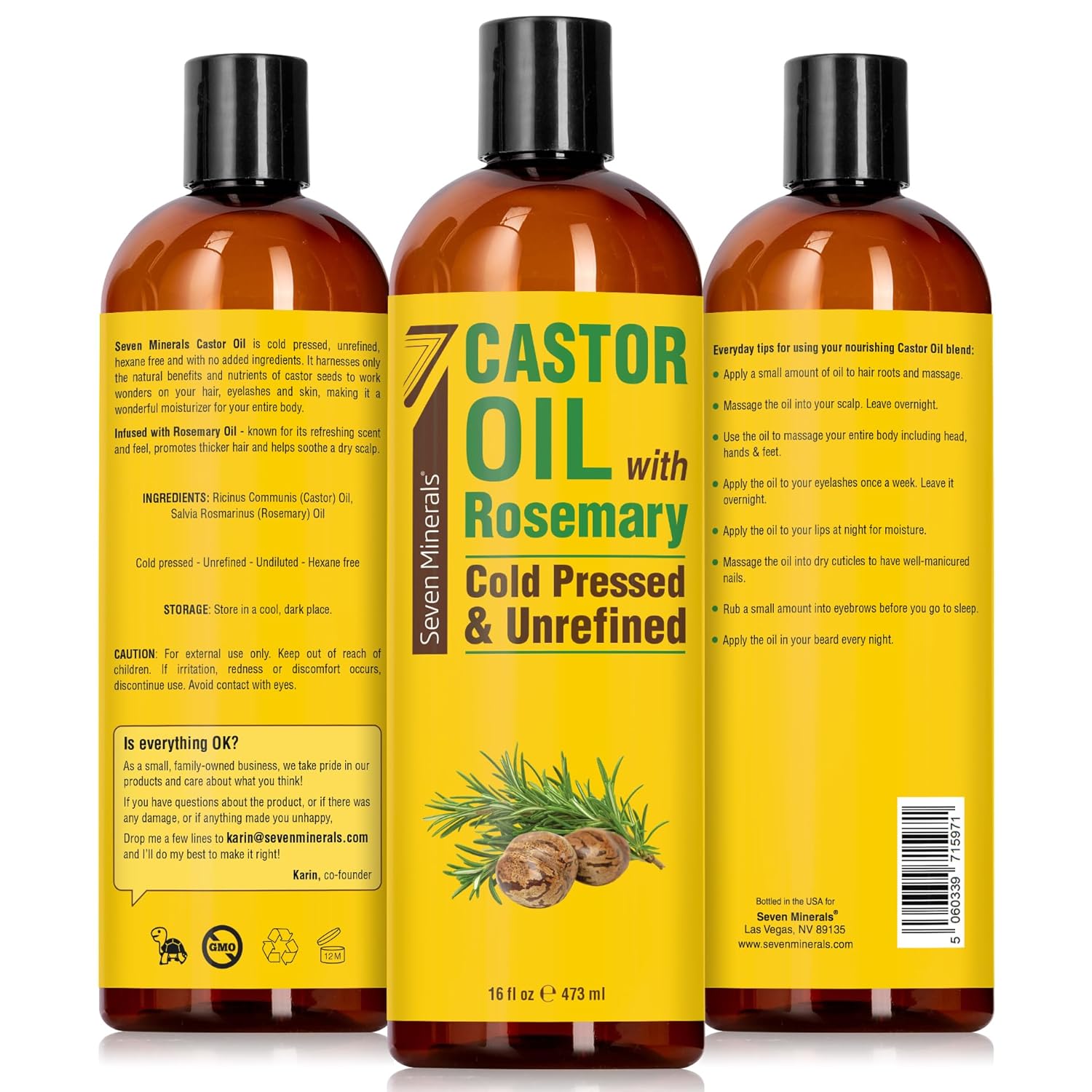 Pure Cold Pressed Castor Oil - Big 32 fl oz Bottle - Unrefined & Hexane Free - 100% Pure Castor Oil for Hair Growth, Thicker Eyelashes & Eyebrows, Dry Skin, Healing, Hair Care, Joint and Muscle Pain