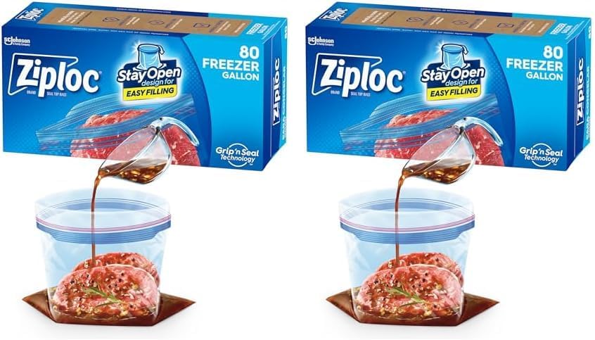 Ziploc Gallon Food Storage Freezer Bags, Stay Open Design with Stand-Up Bottom, Easy to Fill, 28 Count