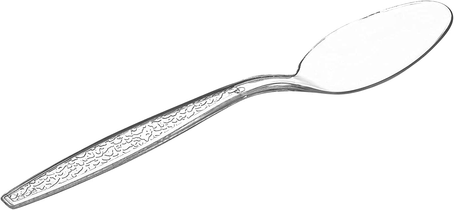 Comfy Package [100 Pack Clear Plastic Knives Heavy Duty with Engraved Design - Plastic Knives Disposable, Sturdy Plastic Silverware for Parties, Weddings, and Events