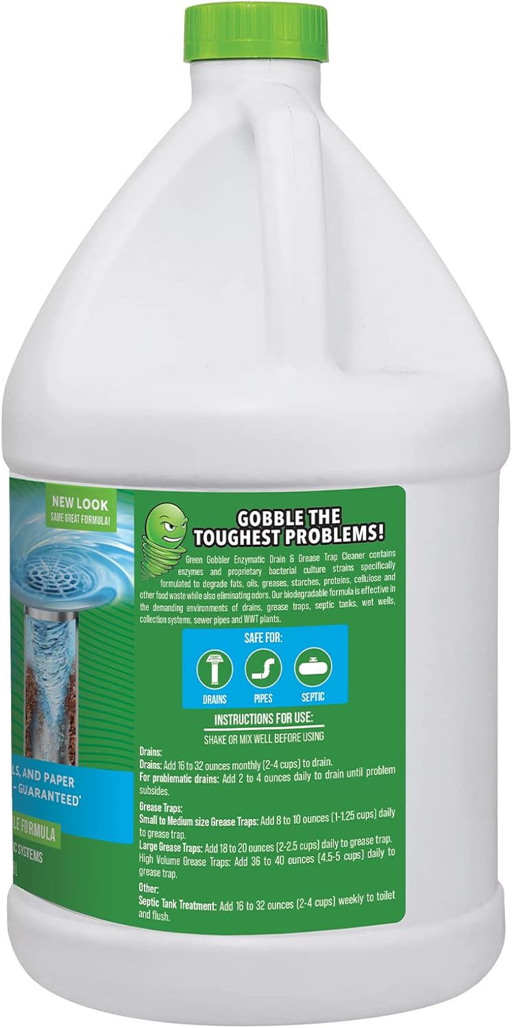 Green Gobbler Enzyme Drain Cleaner | Controls Foul Odors & Breaks Down Grease, Paper, Fat & Oil in Sewer Lines, Septic Tanks & Grease Traps | 1 Gallon
