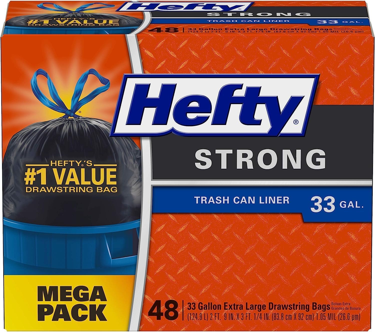 Hefty Strong Large Trash Bags, 33 Gallon, 48 Count