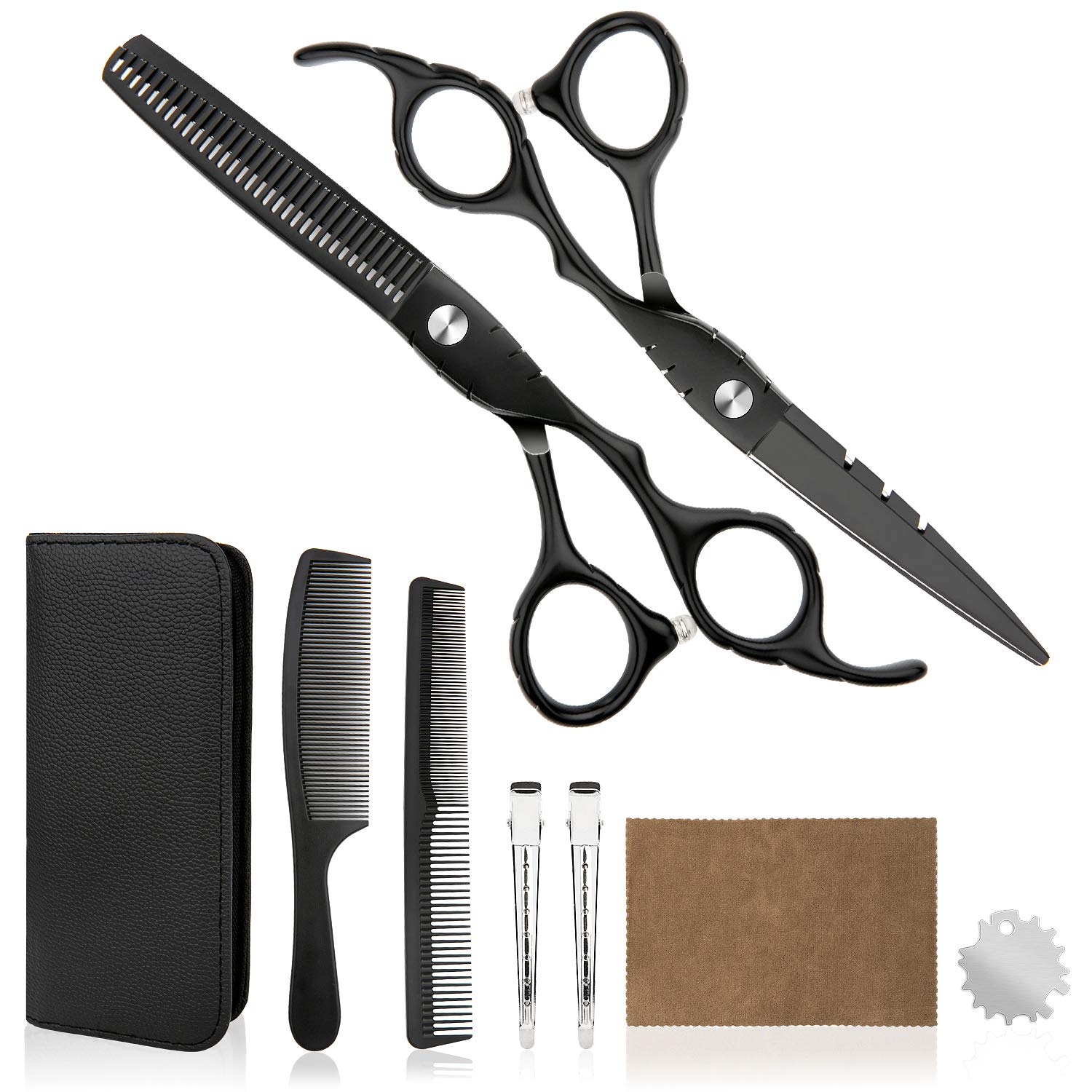 Hair Cutting Scissors Professional Home Haircutting Barber/Salon Thinning Shears Kit with Comb and Case for Men/Women (Silver)