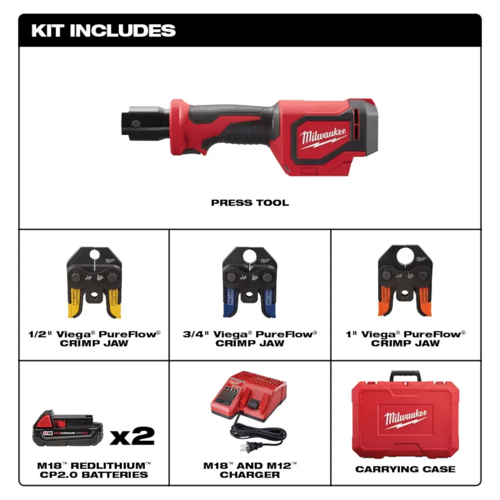 Milwaukee 2674-22P M18 18V Li-Ion Short Throw Press Tool Kit w/ PEX Crimp Jaws