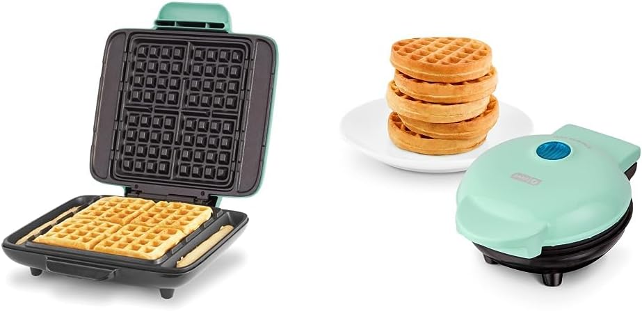 DASH No-Drip Waffle Maker - Four Waffle Molds, Nonstick Waffle Iron with Quick Heat-Up, Nonstick Surface - Perfect Waffle Maker for Kids and Families, Just Add Batter