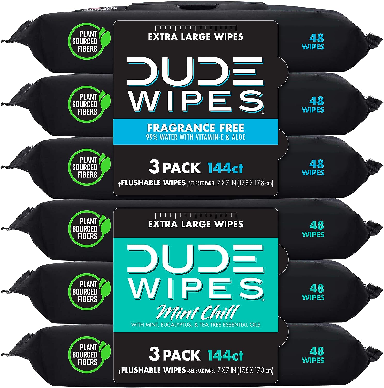 DUDE Wipes - Flushable Wipes - 144 Wipes - Unscented Extra-Large Adult Wet Wipes - Vitamin-E & Aloe for at-Home Use - Septic and Sewer Safe, 48 Count (Pack of 3)
