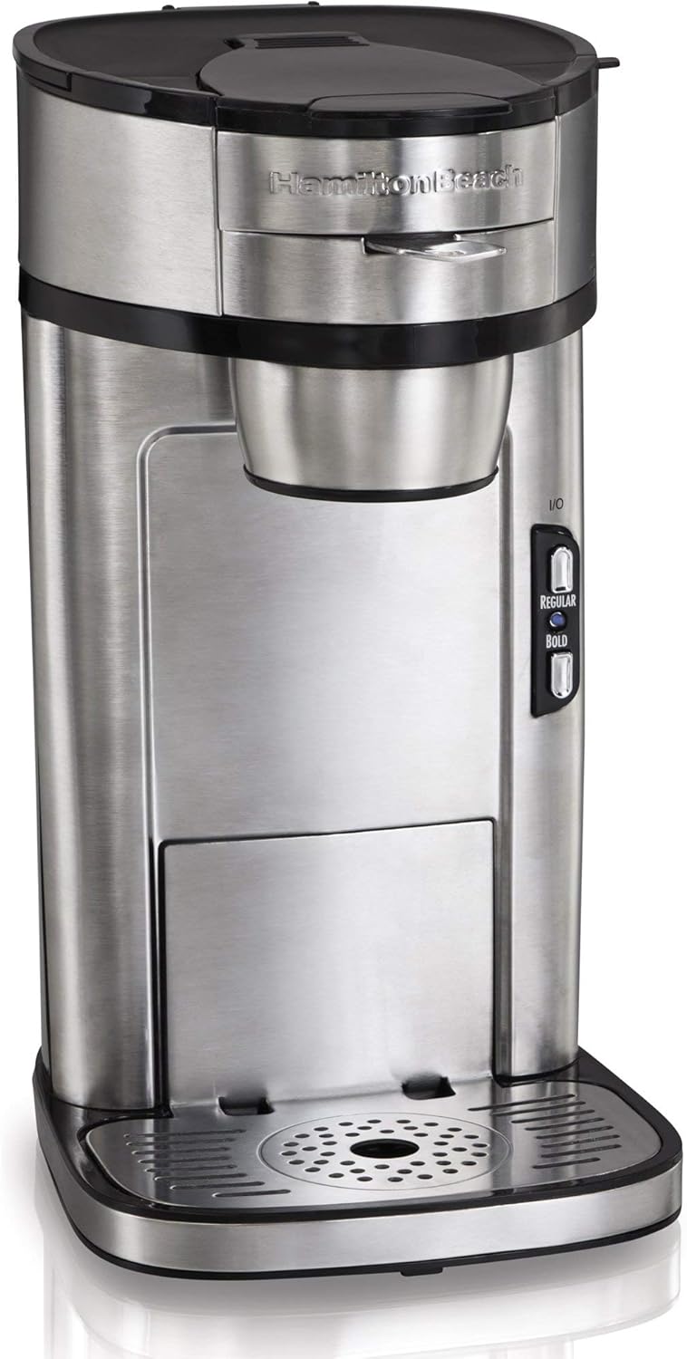 Hamilton Beach The Scoop Single Serve Coffee Maker & Fast Grounds Brewer, Brews in Minutes, 8-14oz. Cups, Stainless Steel