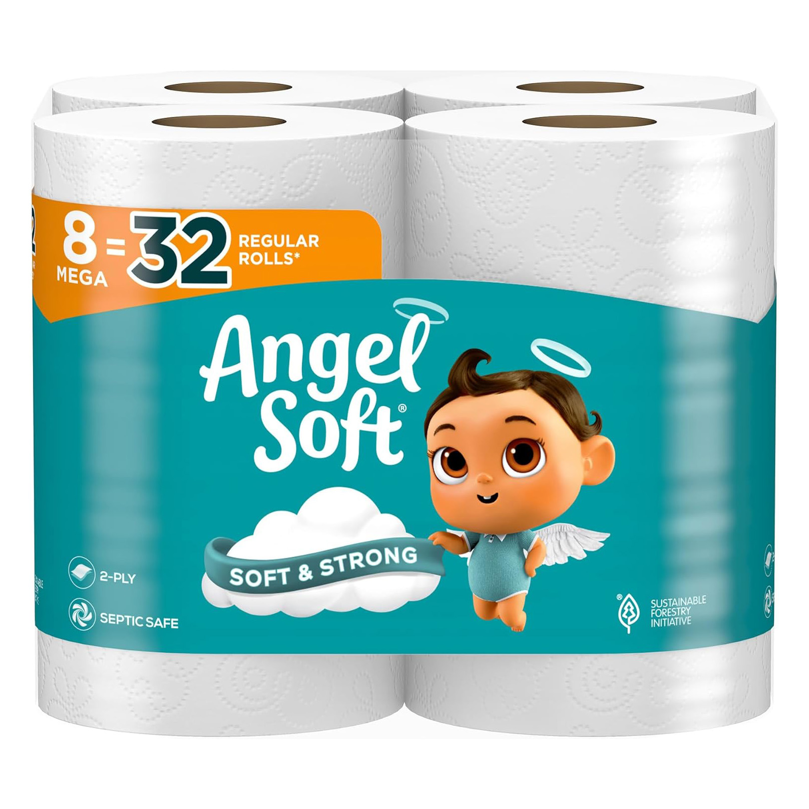 Angel Soft Toilet Paper, 16 Mega Rolls = 64 Regular Rolls, Soft and Strong Toilet Tissue