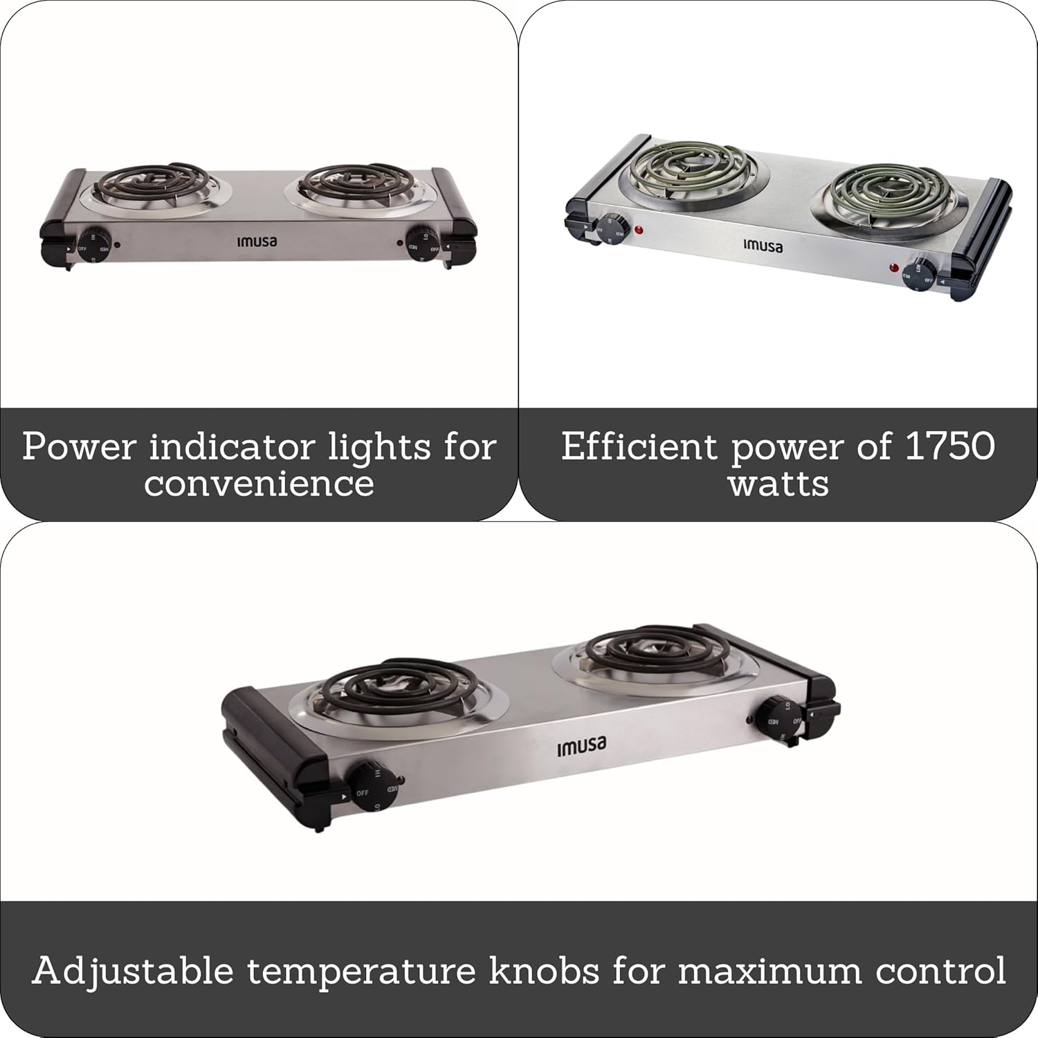 IMUSA USA GAU-80305 Electric Single Burner 1100-Watts, Black