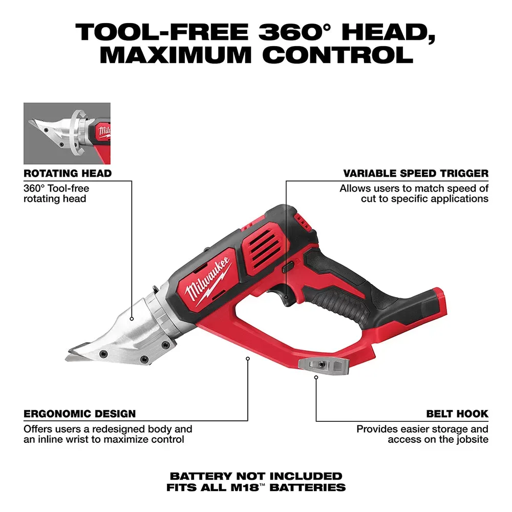 Milwaukee 2635-20 M18 18V 18 Gauge Cordless Double Cut Shear, Bare-Tool