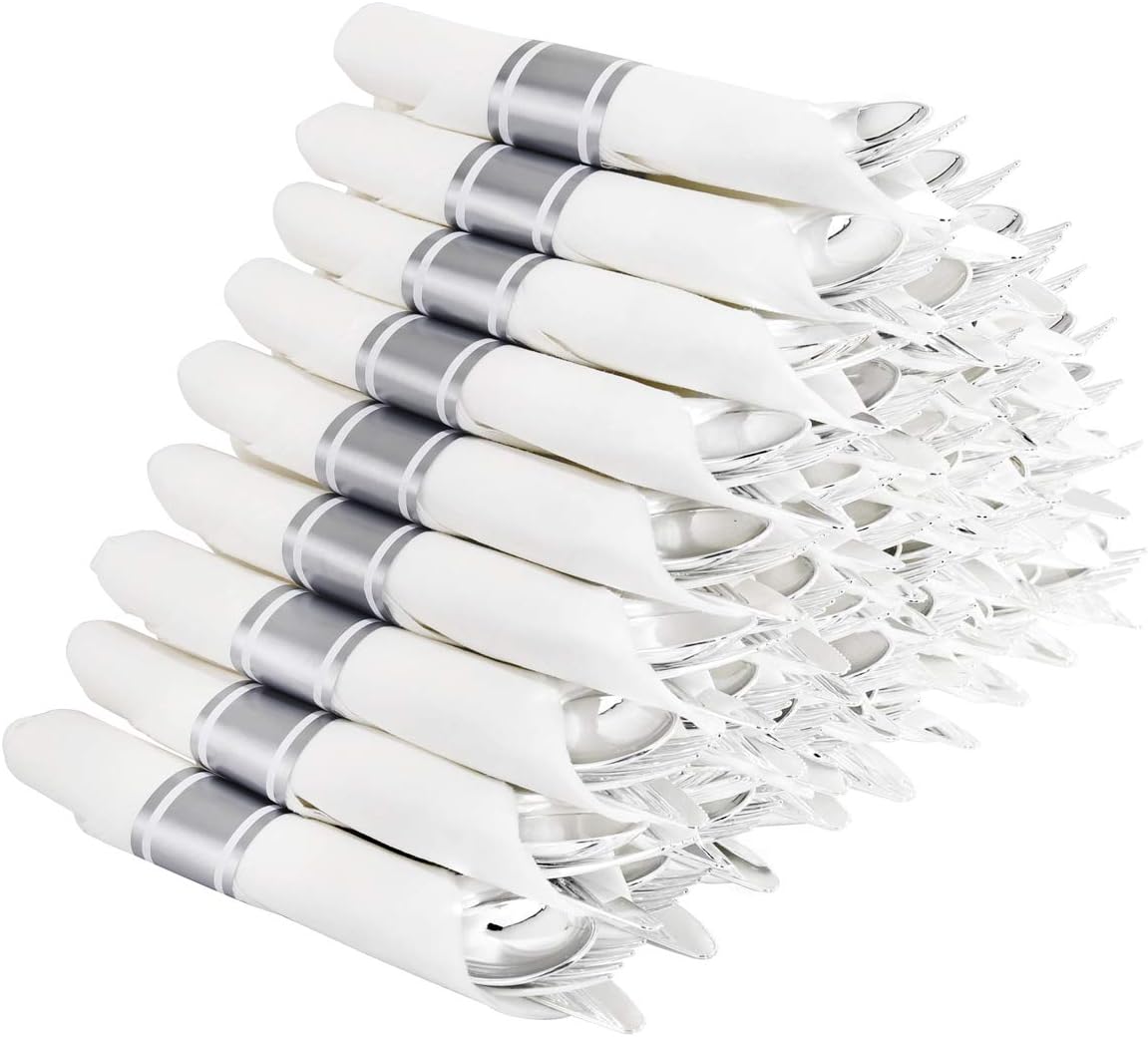Supernal 60 Pack Pre Rolled Napkins with Gold Plastic Silverware, Premium Disposable Gold Wrapped Cutlery Set Includes: 60 Forks 60 Knives 60 Spoons 60 Napkin for Party