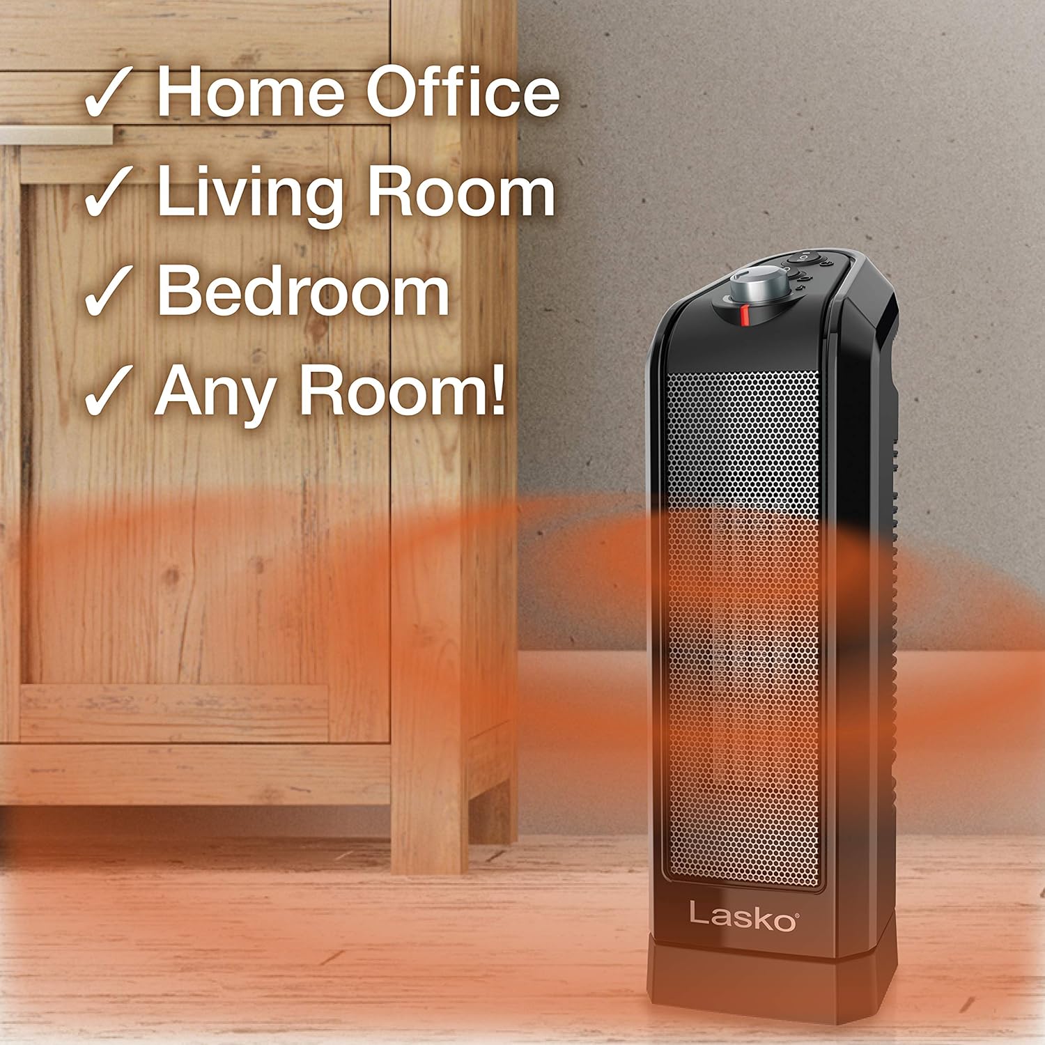 Lasko Oscillating Ceramic Space Heater for Home with Overheat Protection, Thermostat, and 3 Speeds, 15.7 Inches, Black, 1500W, CT16450, Small, 4 Pounds