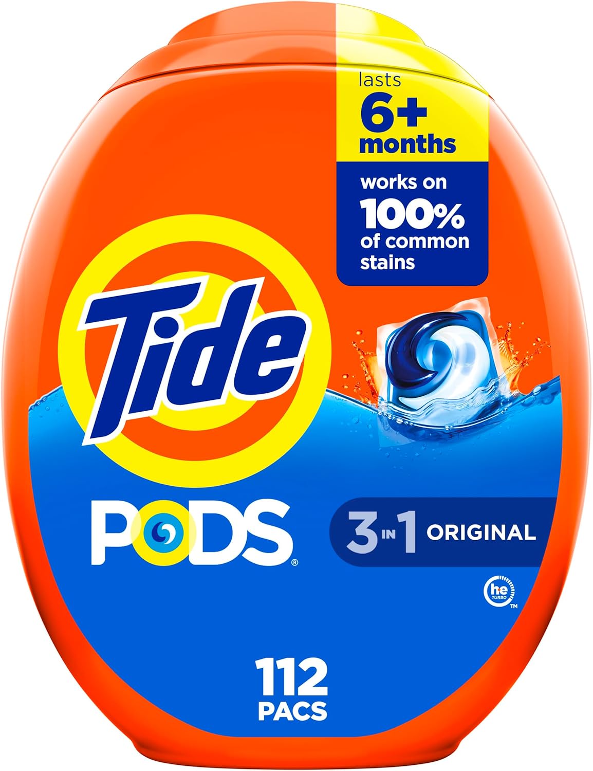 Tide PODS Laundry Detergent Pacs, Original Scent, 112 Count, Powerful 3-in-1 Clean in one Step, HE Compatible