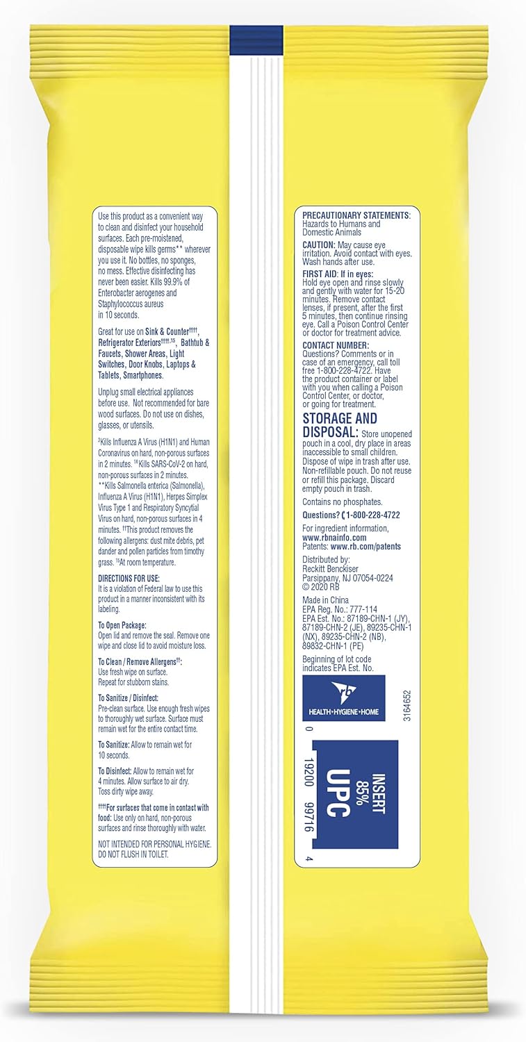 Lysol Disinfectant Handi-Pack Wipes, Multi-Surface Antibacterial Cleaning Wipes, for Disinfecting and Cleaning, Lemon and Lime Blossom, 480 Count (Pack of 6)