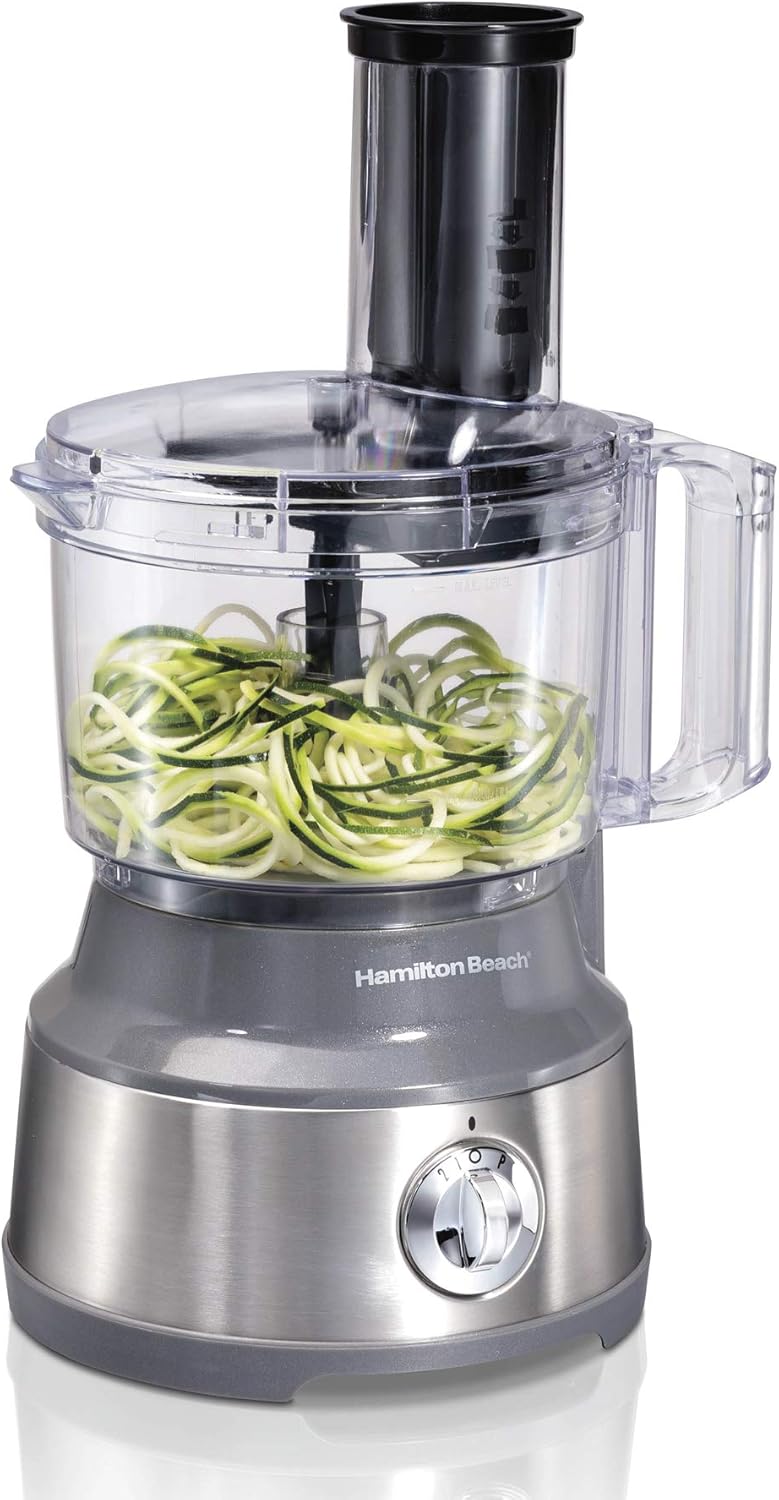Hamilton Beach Food Processor & Vegetable Chopper for Slicing, Shredding, Mincing, and Puree, 10 Cups + Easy Clean Bowl Scraper, Black and Stainless Steel (70730)
