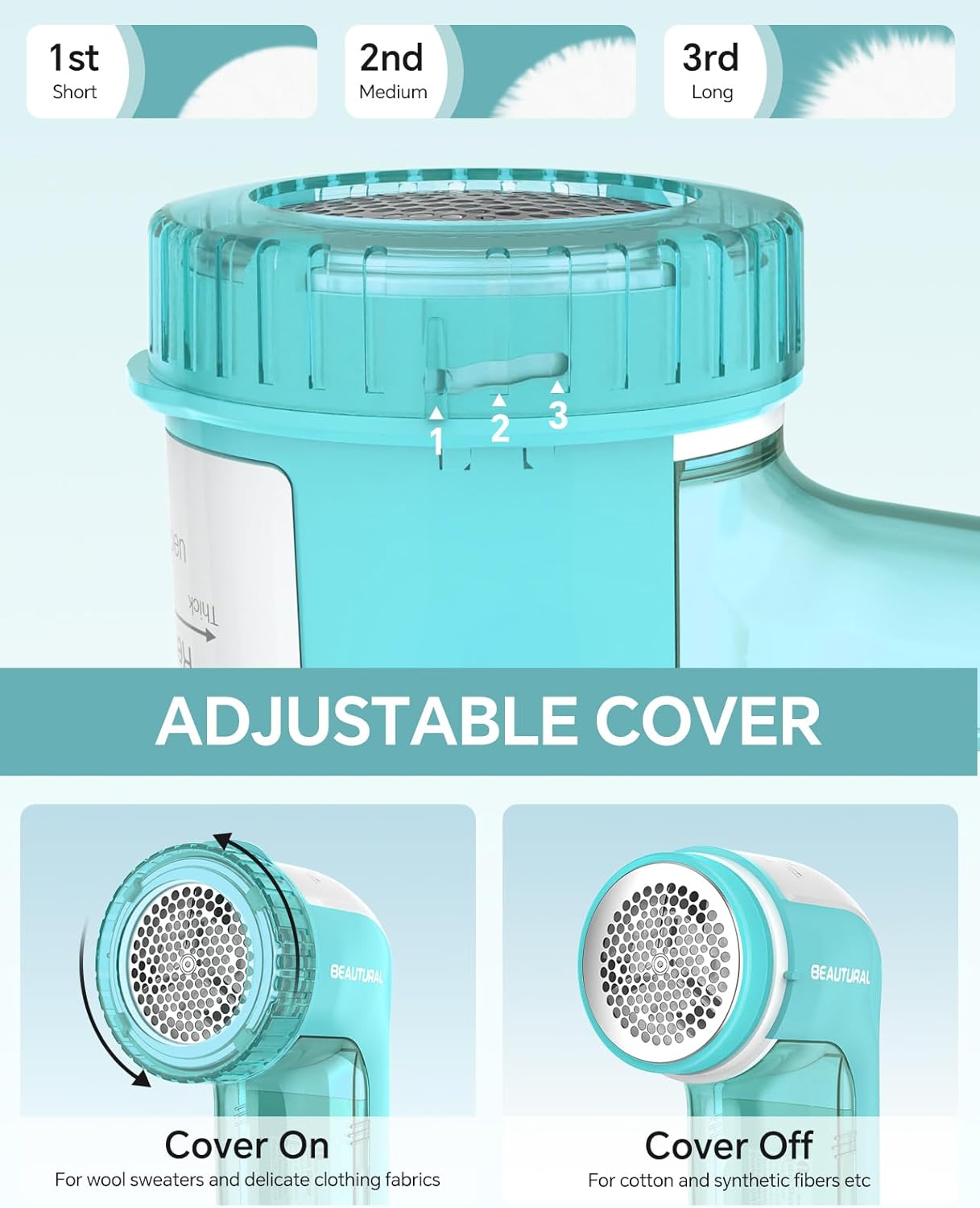 BEAUTURAL Fabric Shaver and Lint Remover, Sweater Defuzzer with 2-Speeds, 2 Replaceable Stainless Steel Blades, Battery Operated, Remove Clothes Fuzz, Lint Balls, Pills, Bobbles