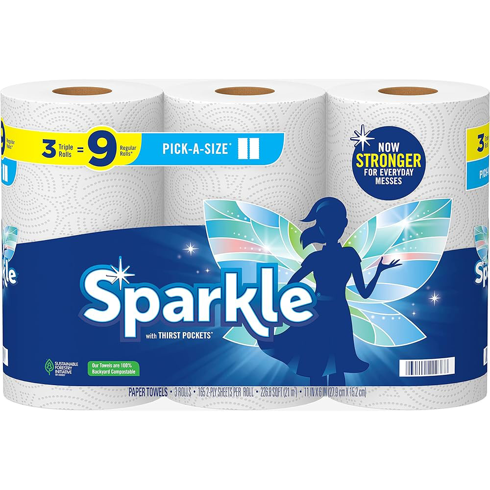 Sparkle® Pick-A-Size® Paper Towels, 6 Double Rolls = 12 Regular Rolls