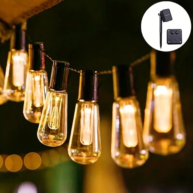 Solar Outdoor String Lights 20 Vintage Bulbs 5M 16.4FT for Camping Patio