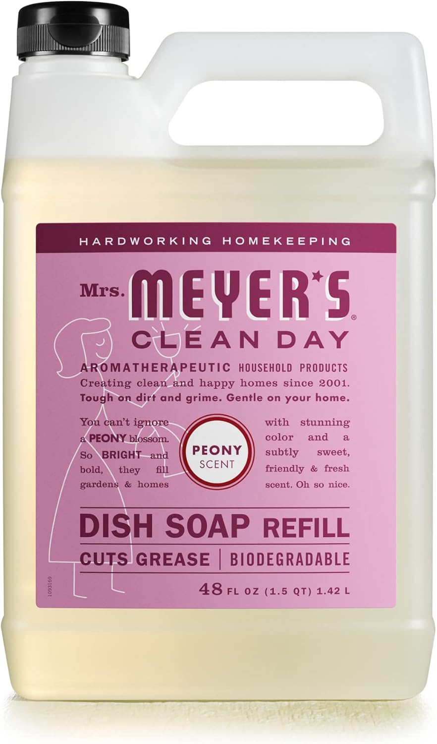 MRS. MEYER'S CLEAN DAY Liquid Dish Soap Refill, Biodegradable Formula, Basil, 48 fl. oz